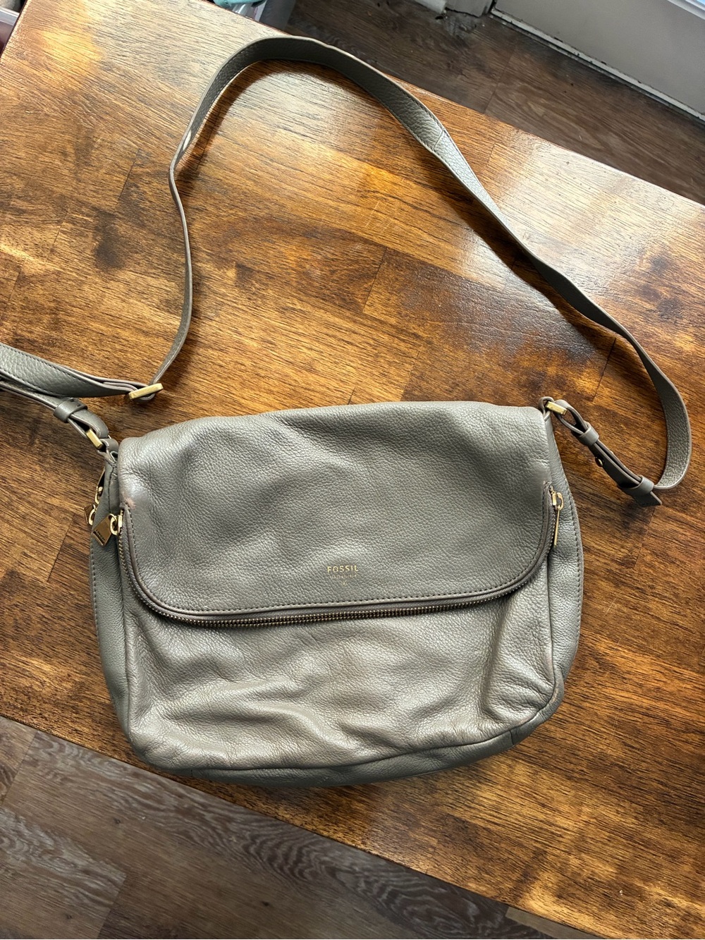 Fossil Gray Leather Crossbody Bag